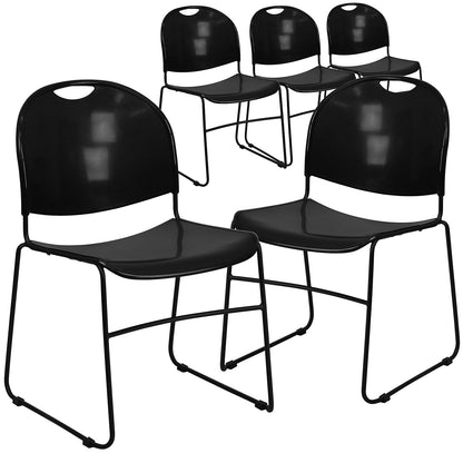 Flash Furniture Hercules Series Ultra-Compact Plastic Stacking Event/Waiting Room Chairs, Ergonomic Lobby Chairs with Contoured Seats, Set of 5, Black