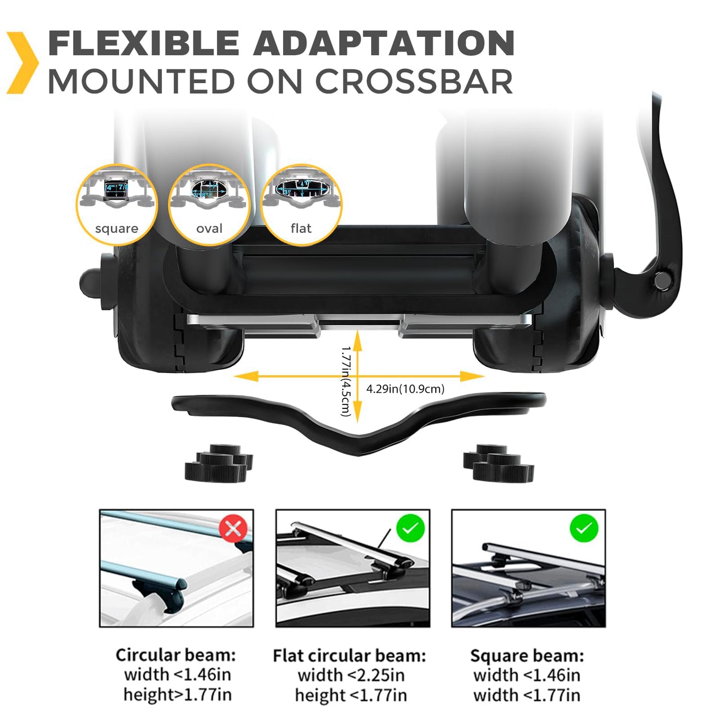 Kayak Roof Rack, Aluminum Kayak Carrier Folding J-Style Universal 4-in-1 Multifunction for Canoe, SUP, Kayaks, Surfboard Rooftop Mount on SUV, Car and Truck Crossbars, Black