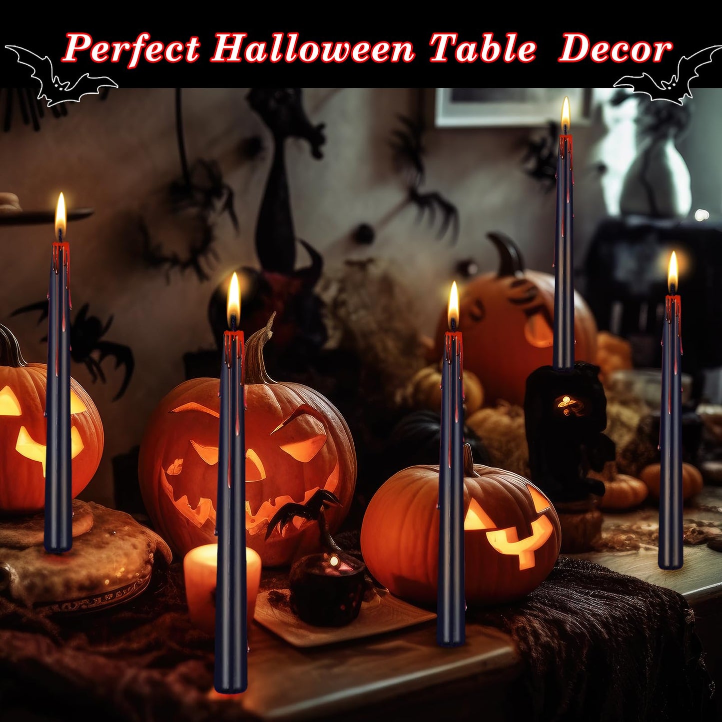 Kenburg Halloween Bleeding Candles Set of 5, 10 in Vampire Tears Black Taper Candles for Home Decor, Gothic About 8 Hour Burn, Party Spooky Decorations