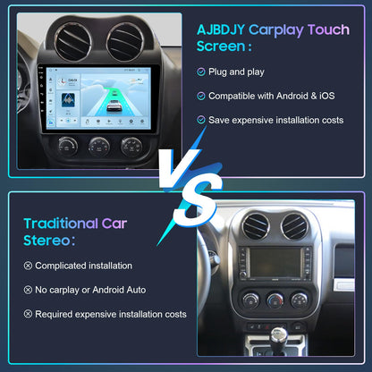 AJBDJY Car Radio Stereo Comatible with Je-ep Compass (2014-2016), 10 inch 1280x720P IPS HD Touchscreen Wireless Carplay Andriod Auto