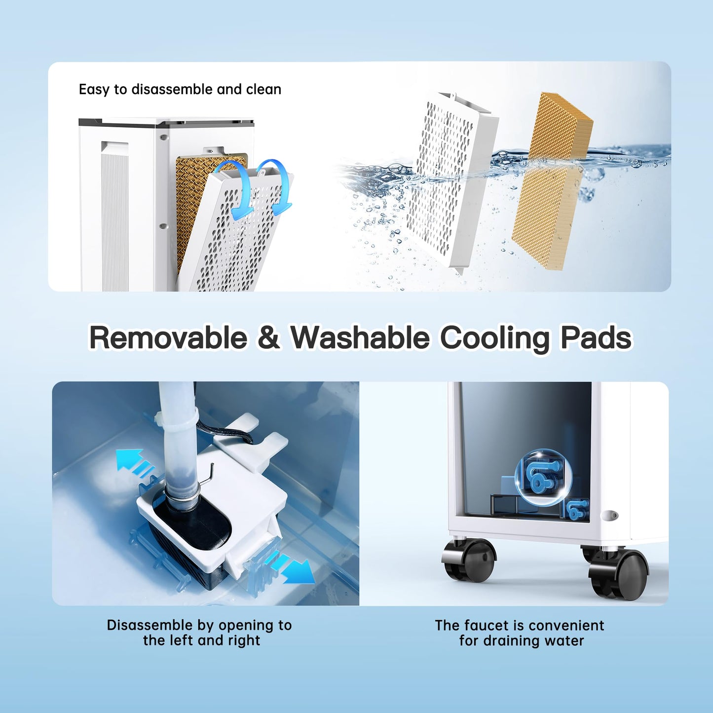 Ashihoti Official Evaporative Air Cooler, 4-IN-1 Portable Air Conditioners, Swamp Cooler, 3 Speeds & 4 Modes, 2-Gal Tank for Cooling, 16 FT/S Remote Control, Windowless Air Conditioners for Indoors