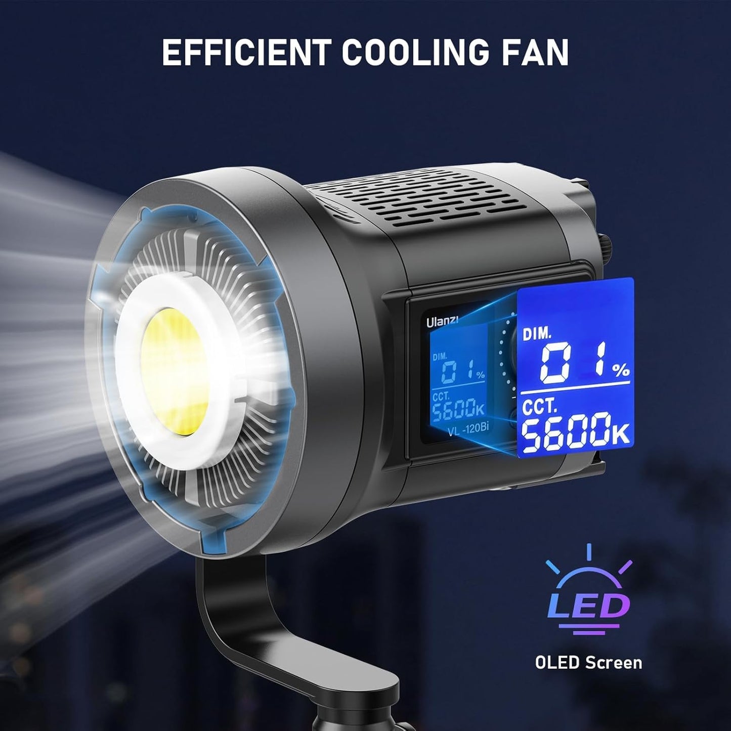 ULANZI RGB Video Light - 120W COB LED Video Light Photography Continuous Output Lighting with Adapter and APP Control, 2700K-6500K 27000lux/m 20 Scenes Bowens Mount for Studio Video Recording, Filming