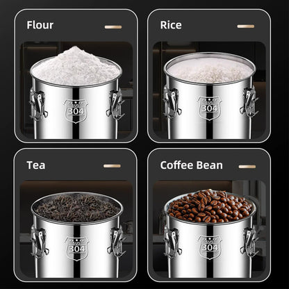 Verdeho 304 stainless steel food storage containers with lids lock clips airtight container large airtight for rice flour sugar grain coffee bean storage containers Kitchen jar (8.72gal/33L)