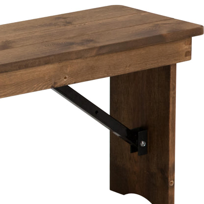 Flash Furniture Hercules Series 40" x 12" Commercial Grade Rustic Solid Pine Folding Bench, Antique Farmhouse Dining Bench, Seats up to 2 Adults