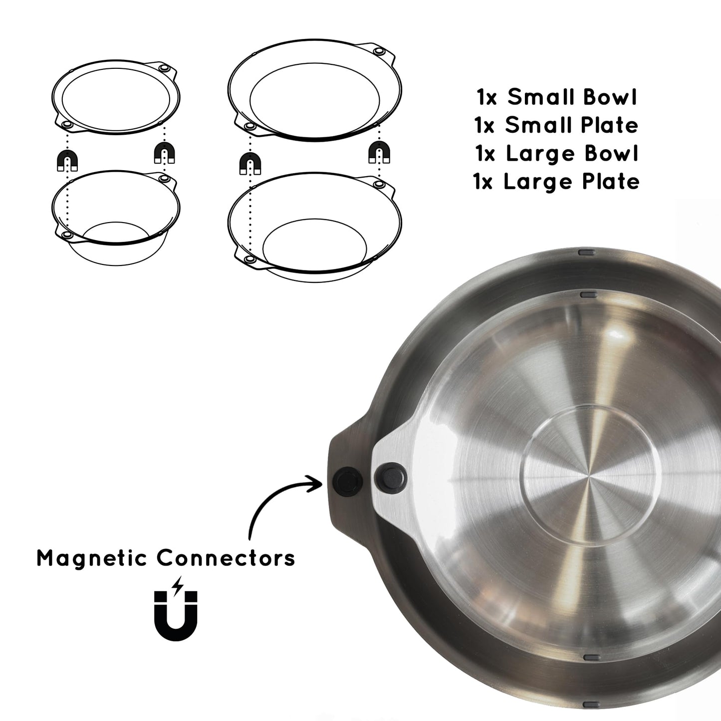 Full Windsor Magware, 35-Pcs Stainless Steel Camping Mess Kit, Magnetic Flatware Plates, Cups, Bowls, Cutlery & Utensils