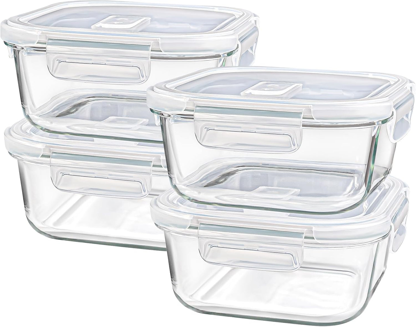 Square Glass Containers - 24oz Borosilicate Food Storage Set | Freezer Safe Meal Prep, 4 Pack