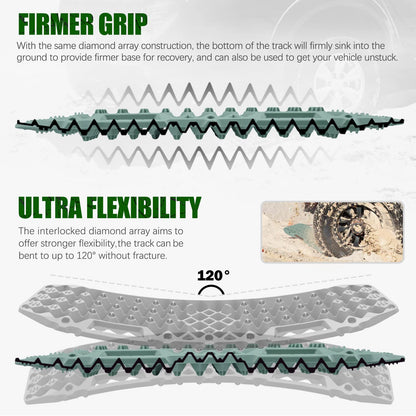 BUNKER INDUST Off-Road Traction Boards (Gen 10) Green + 1"×30ft Kinetic Recovery Rope with 2 Soft Shackles Kit
