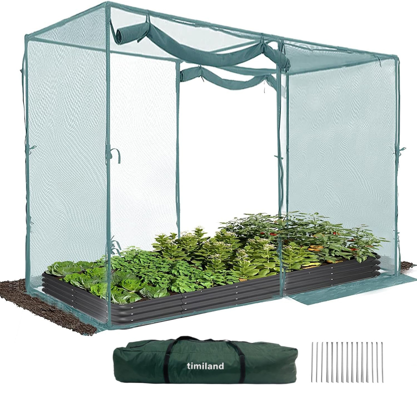 timiland Crop Cage Large Size Plant Protection Tent 6.5'x10' with 2 Zippered Doors, Steel Frame,Easy to Install ,for Garden, Vegetables Flowers Fruits Herbs(Light Green)