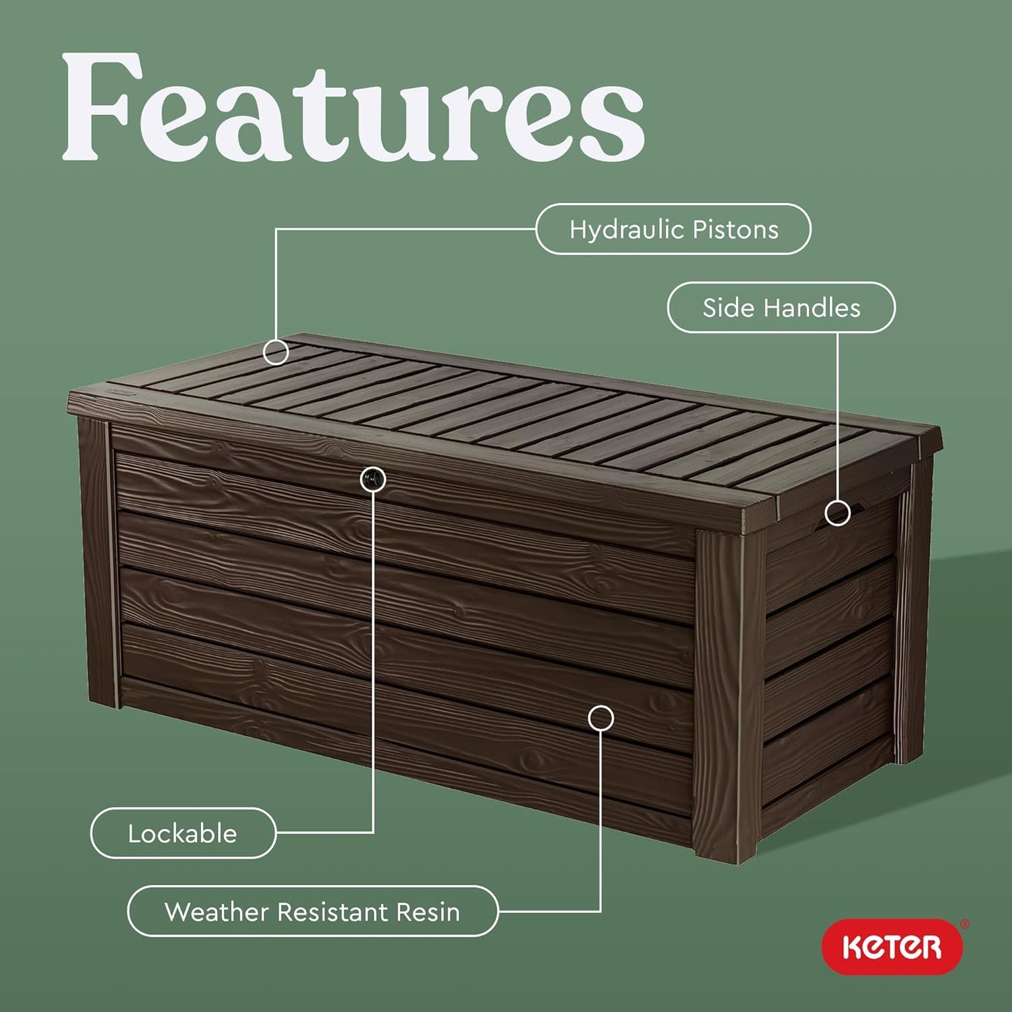 Keter Westwood 150 Gallon Deck Box - Large Resin Outdoor Storage & 2-Person Bench Seat in Brown