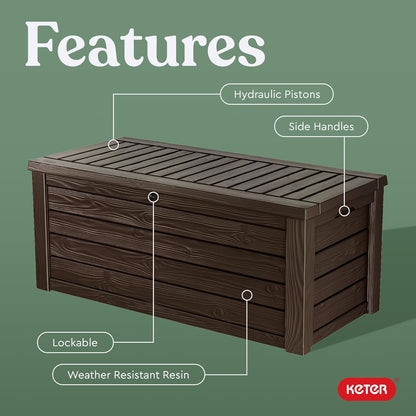 Keter Westwood 150 Gallon Deck Box - Large Resin Outdoor Storage & 2-Person Bench Seat in Brown