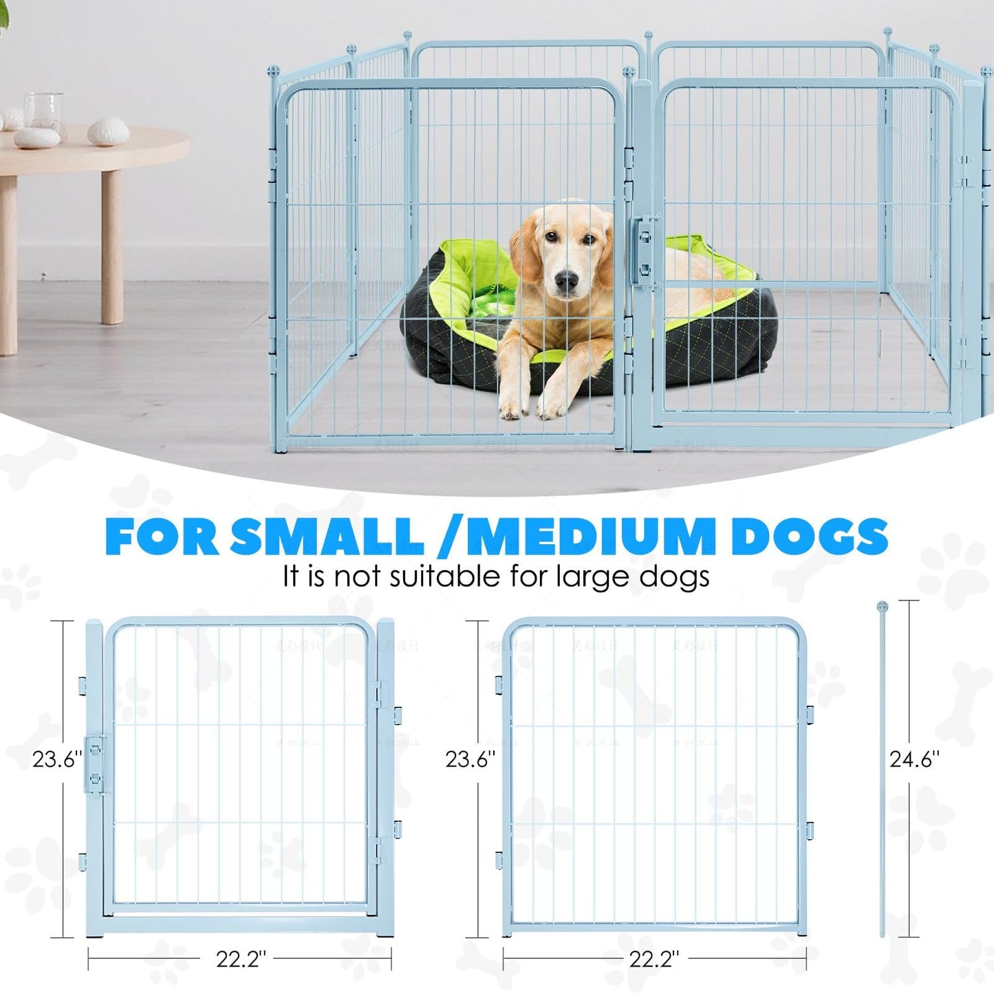 Blue Dog Playpen for Small/Medium Dogs - 32 inch 8 Panels Heavy Duty Metal Puppy Fence Outdoor Indoor with Door, Anti-Rust Foldable Puppy Pen Pet Enclosure, Portable Exercise Kennel for Camping, Yard