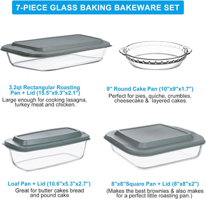 Pyrex 7-Piece Glass Bakeware Set - Versatile Baking Dishes with Lids | Oven & Fridge Safe