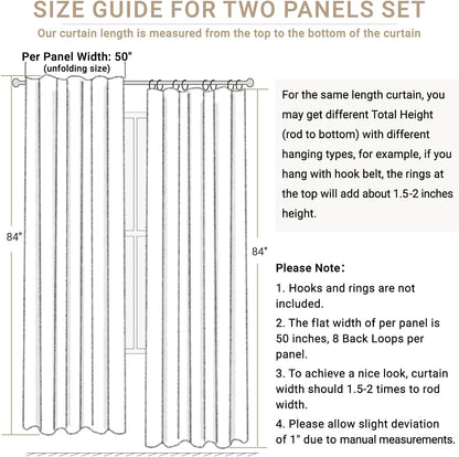 Skiennix 100% Blackout Linen Curtains - Thermal Insulated Drapes for Bedroom | 50" W x 84" L, Light Cream, 2 Panels Set