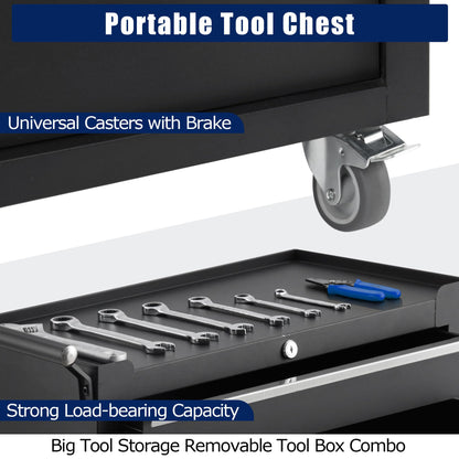 Rolling Tool Chest with Wheels, 4 Drawer Tool Storage Cabinet, Portable Toolbox Organizer with Lock, Heavy Duty Tool Chest Cart for Garage, Mechanic, Workshop, Shop, Mobile Tool Organizer, Black