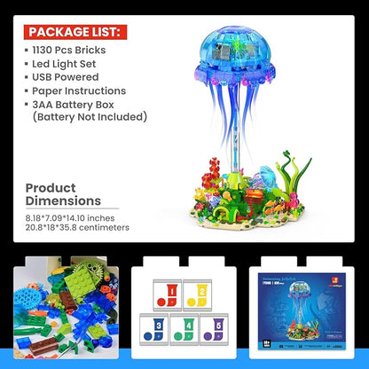JMBricklayer Jellyfish Building Set with LED Lights Ocean Animal Collection Toy Floating Jellyfish Lamp Sea Creature Display for Adults Home &amp Office Decor Creative Gifts for Boys Girls 14+
