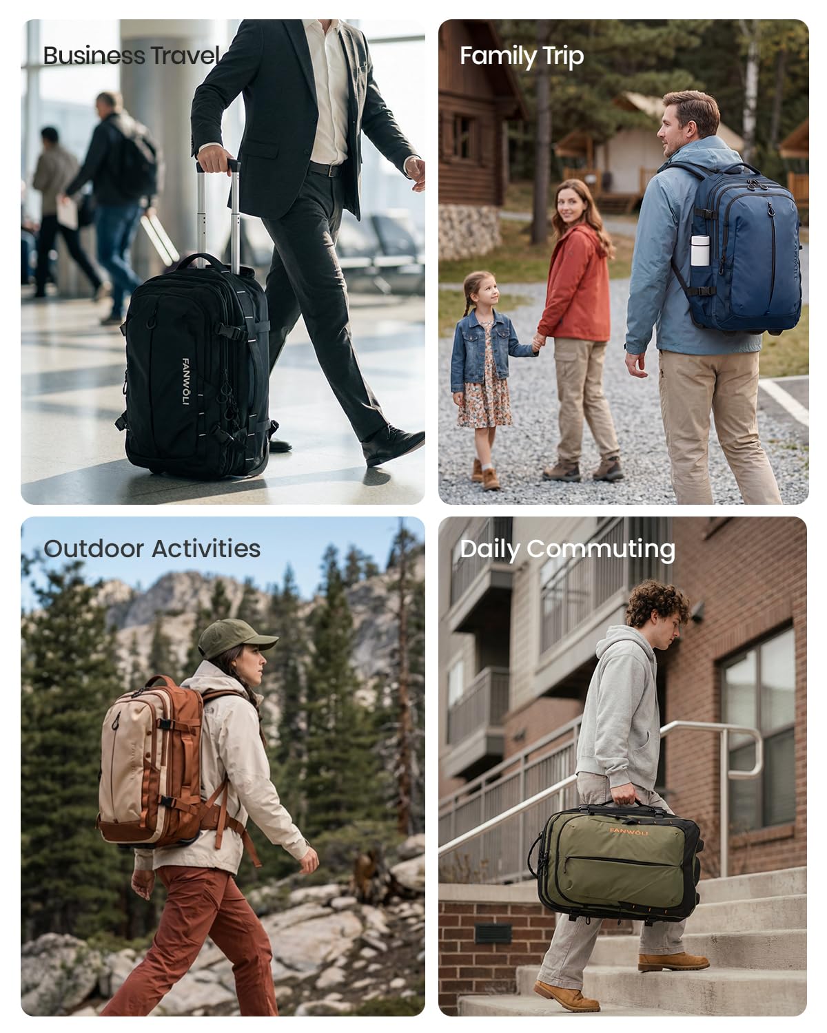 Fanwoli Rolling Vacuum Backpack Travel with One-Button Compression, 55L Expandable, Water Resistant Carry-On Suitcase Luggage, Ideal for Outdoor/Family/Trips