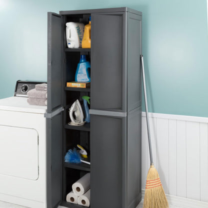 Sterilite 4 Shelf Cabinet, Heavy Duty and Easy to Assemble Plastic Storage Unit, Organize Bins in the Garage, Basement, Attic, Mudroom, Gray, 1-pack