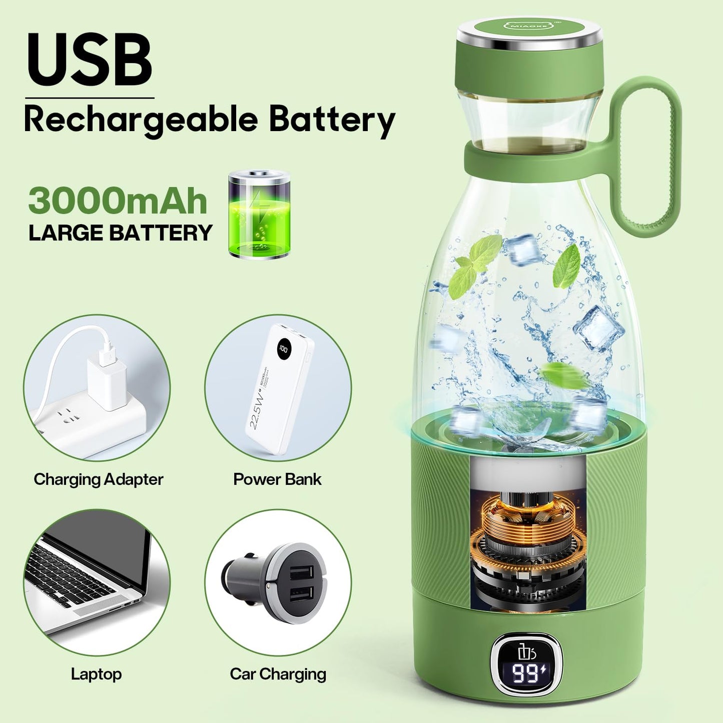 MIAOKE Portable Blender,Fashion Portable Blender for Shakes and Smoothies 11.8 Oz,Magnetic USB Fast Charging Mini Mixer Bottle,Take It for Traveling, Outdoor, Gym, Office, Cars, Gift -PK