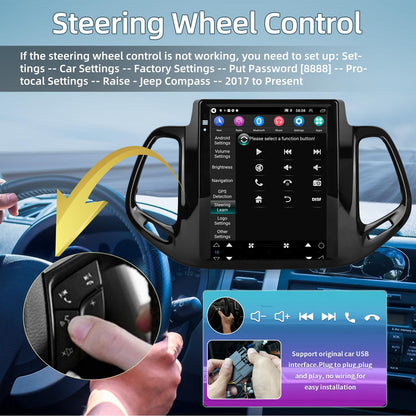 9.7 Inch Car Stereo for Jeep Compass 2017 2018 2019, 2+64G Android Touchscreen Radio with Wireless Carplay & Android Auto/WiFi/HiFi/GPS Navigation/Mirror Link/SWC, AHD Backup Camera