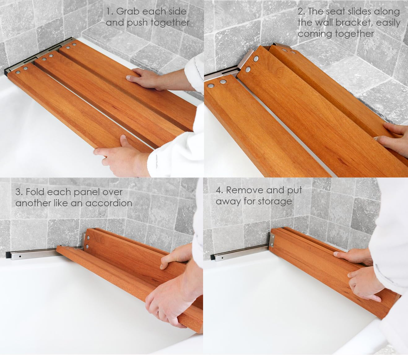 29 inch Malibu Removable Tri-Fold Bathtub Bench Seat, Teak Wood