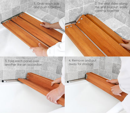 29 inch Malibu Removable Tri-Fold Bathtub Bench Seat, Teak Wood