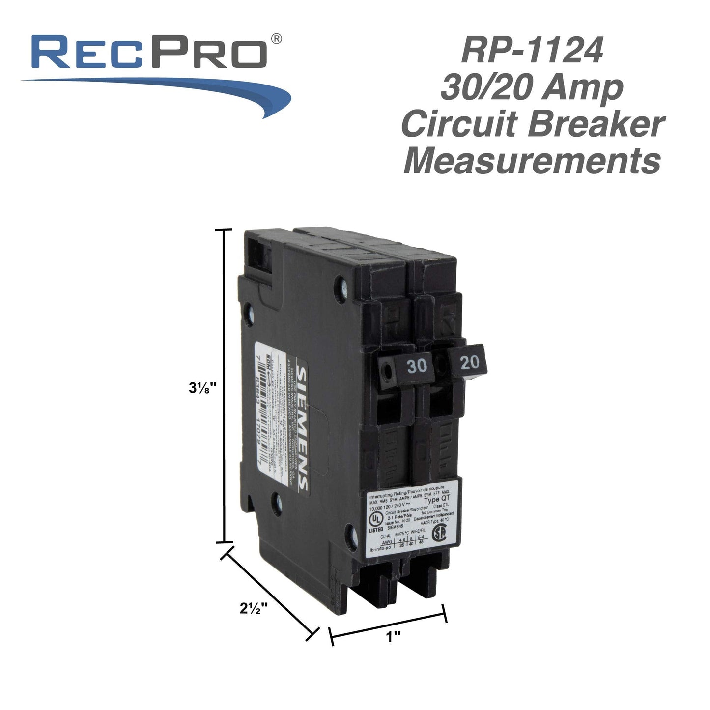 RecPro RV Circuit Breaker Q3020 | 30/20 Amp Twin Single-Pole | 120V Thermal-Magnetic | Standard Trip | Plug-in Type | QT Compatible | Camper/RV Electrical Breaker (6 Pack)
