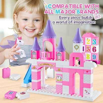 Classic Building Blocks for Toddlers - Compatible with Major Brands Unicorn Theme Princess Castle &amp Number Trains Classic Bricks Creative Educational Buildable Kits for Girls Boys Ages 3 4 5