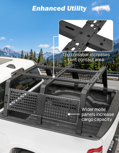 JOYTUTUS Full Size Truck Bed Rack Adjustable Overland Rack Compatible with F150 F250 F350 Silverado Sierra Ram Tundra Truck Rack for Kayak, Roof Top Tent