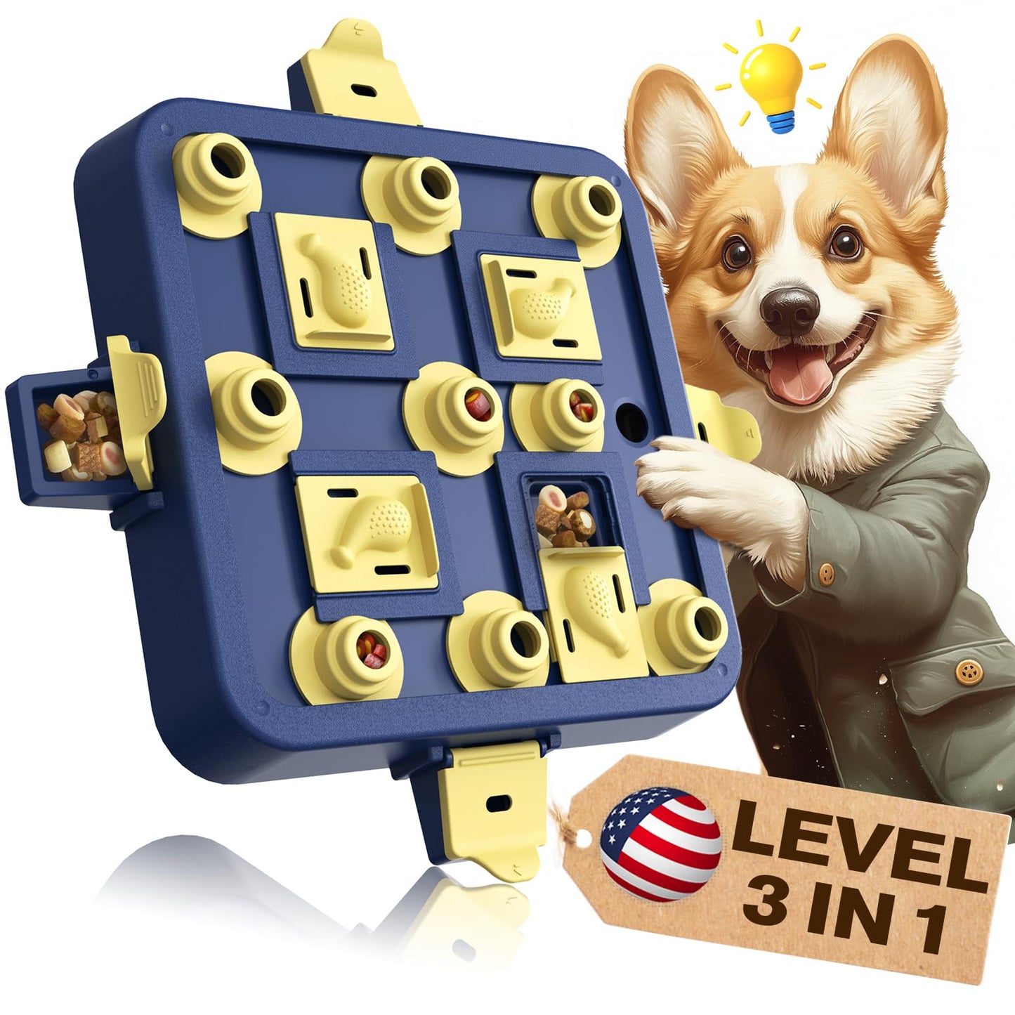 KADTC Dog Chess Puzzle Toy Level 3 in 1 for Small/Medium/Large Dogs Smart Mind Stimulating Game Puppy Brain Stimulation Cognitive Enrichment Toys Keep Them Busy Boredom Interactive Treat Food Puzzles