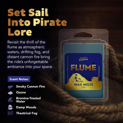 Park Scents Flume Scented Candle Wax Melts – Theme Park Melting Wax Cubes with Strong Scent of Smoky Cannon Fire, Ozone, Bromine-Treated Water, Fog, Damp Woods – Vegan Soy Made in USA (3-Pack)