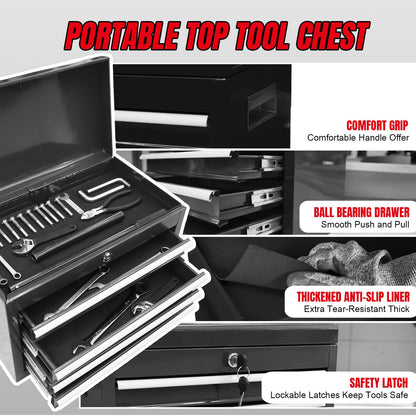 Torin 5-Drawer Rolling Tool Chest: Metal Tool Box with Wheels, Removable Top Tool Box, Liner, Adjustable Shelf and Locking Mechanism for Garage Workshop,Black