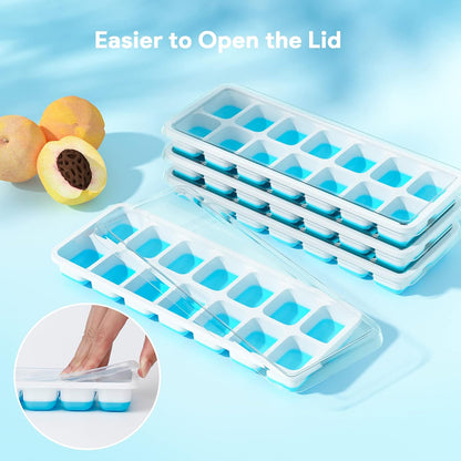 Airabc Silicone Ice Cube Trays - Easy-Release 14-Cube Design | BPA Free & Stackable, 4 Pack