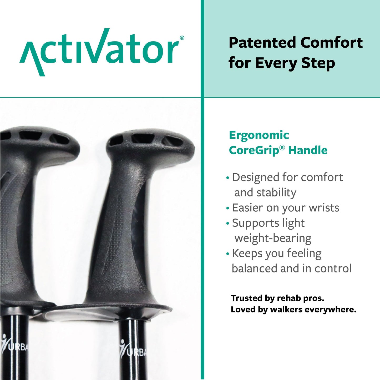 Urban Poling ACTIVATOR® Walking Poles for Balance and Rehabilitation – 1 Pair – Ergonomic CoreGrip™ Handles – Adjustable, Collapsible, and Lightweight for Stability and Recovery in Evening Black