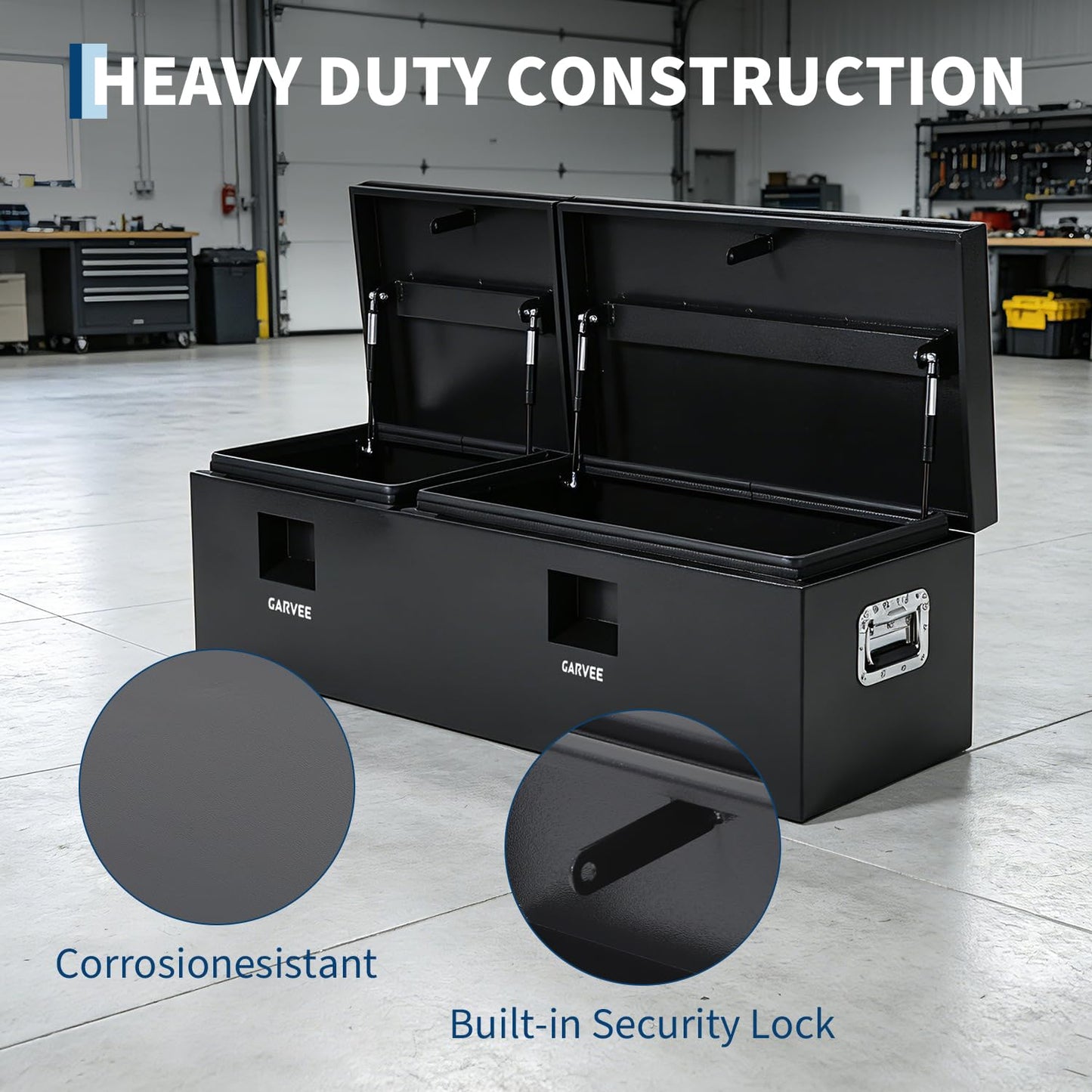 Garvee Heavy Duty Steel Truck Bed Tool Box, Truck Tool Box with Side Handle, Waterproof Trailer Storage Tool Box Chest Box Organizer for Pickup, Truck Bed, RV, Trailer