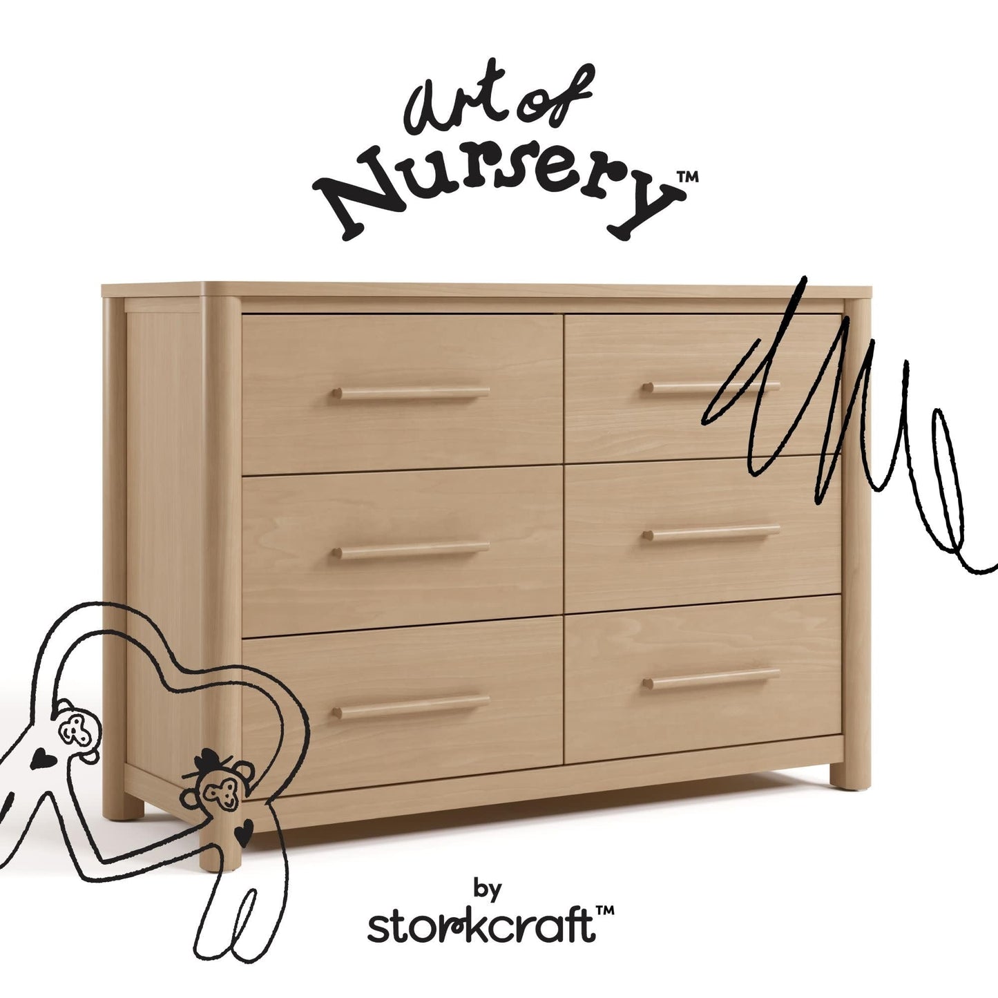 Storkcraft Malta 6 Drawer Dresser – GREENGUARD Gold Certified, Wood Dresser for Bedroom, Nursery & Kids' Bedroom Storage, Safety Interlocking Drawer System, Pre-Installed Tracks (Driftwood)