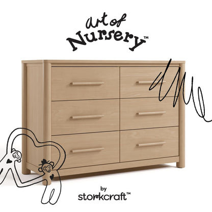 Storkcraft Malta 6 Drawer Dresser – GREENGUARD Gold Certified, Wood Dresser for Bedroom, Nursery & Kids' Bedroom Storage, Safety Interlocking Drawer System, Pre-Installed Tracks (Driftwood)