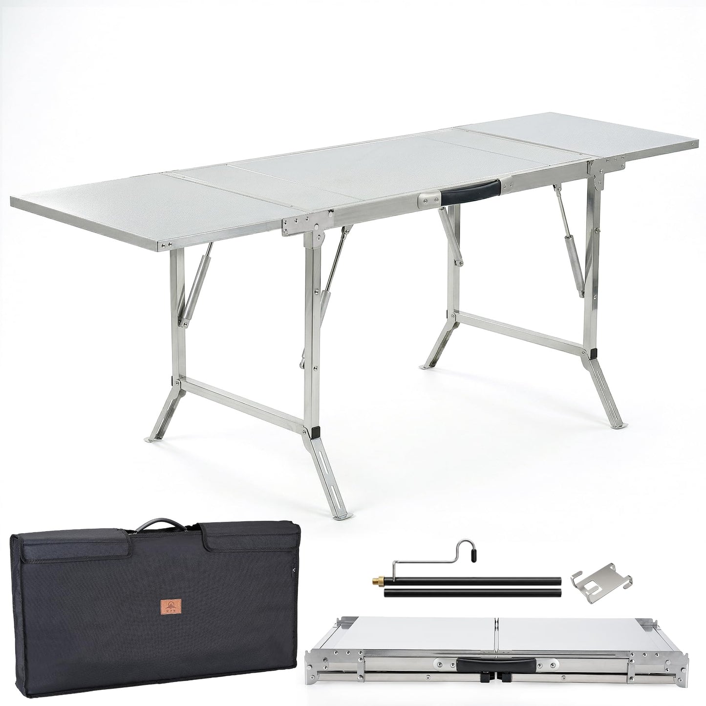CAMPJOURNEY Folding Table IGT Camping Table, Portable Outdoor IGT Cook System, Stainless Steel Camp Table with Carry Bag for Car Camping Picnic RV Trip Patio Backyard BBQ