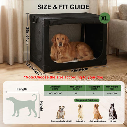 Veraste 33" L x 25" W x 25" H Collapsible Travel Dog Crate, Portable Soft Dog Kennel for Medium Large Dogs up to 60 lbs, 4-Door Foldable Travel Crate with Durable Mesh & Storage Bag, Black