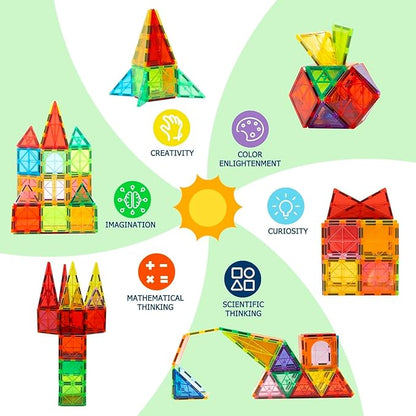 EchoPlan Magnetic Tiles 130PCS Magnetic Blocks with 2 Cars Magnet Tiles 3D Clear Building Blocks Set STEM Sensory Educational Toys Gift for Toddlers Kids Boys 3 4 5 6 7 8 9+ Year Old