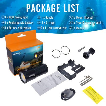 nitescuba M60 Scuba Diving Flashlight 6000 Lumens Underwater Diving Light,Dive Light Rechargeable with USB-C Charging,IP68 Waterproof Night Dive Torch(100m/330ft)