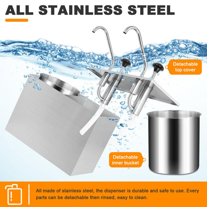 Saladulce Commercial Sauce Dispenser Pump Stainless Steel Condiment Pump Station 7.4Quart Pump Dispenser Container for Ketchup Dressing Syrup Jam BBQ Sauce