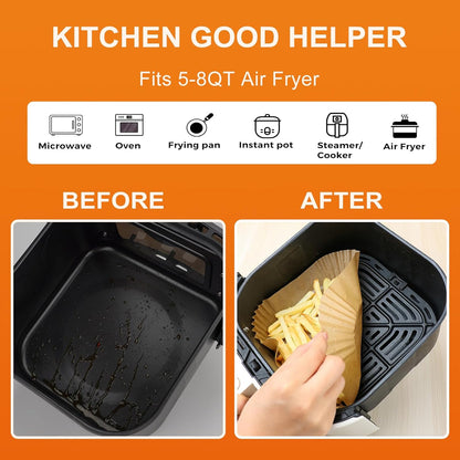 Air Fryer Liners | 200 Pcs Unbleached Parchment Paper, Non-Stick & Waterproof for 5-8 QT Baskets