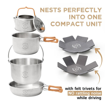 Living in a Bubble Premium 7-Piece Stainless Steel Cooking Set. Tri-layer Bonded Stainless-Steel - Ergonomic Handles with Silicone Sleeve - Compact & Stackable
