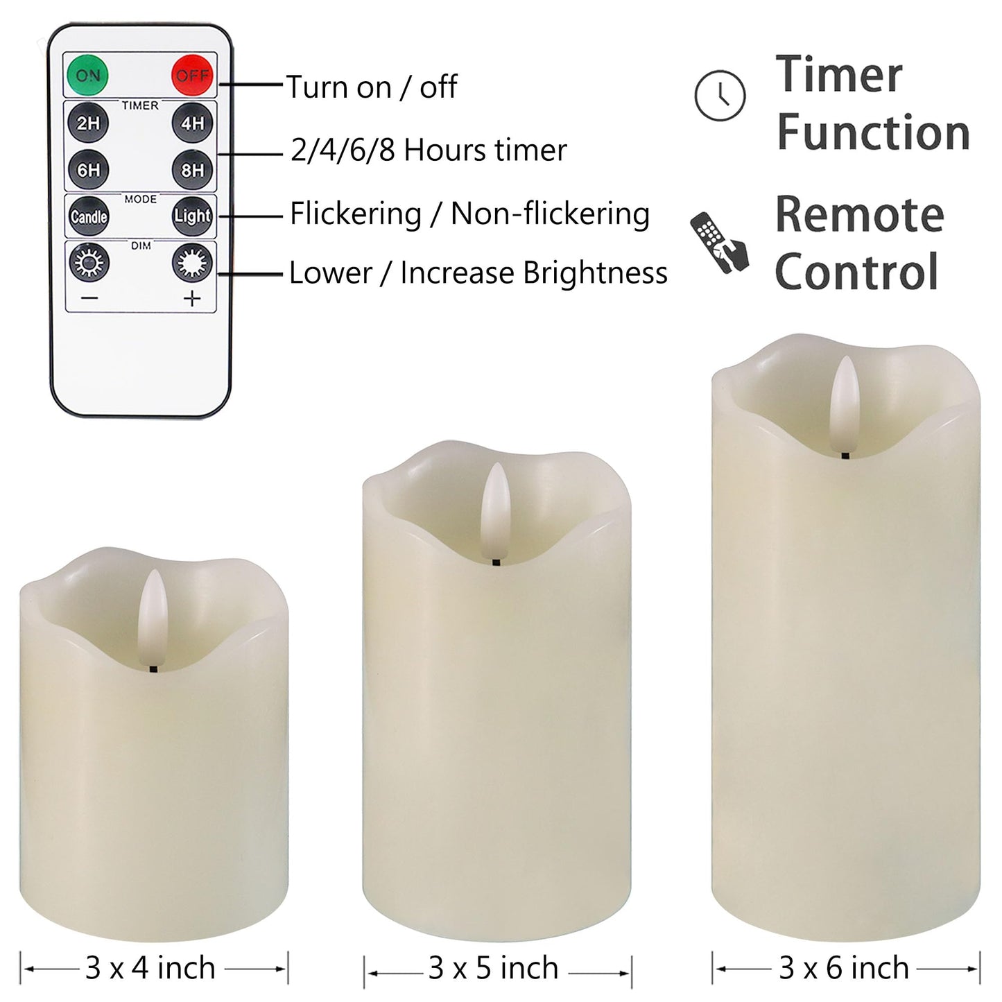 HVOPGEEUAN Flickering flameless Candles, Battery Operated Candles with Remote, led Pillar Candles，Electric Candle Set of 3，Christmas Home Wedding Birthday Decor（Ivory White） ﻿ ﻿