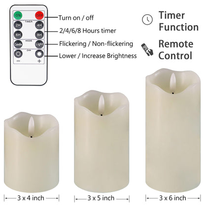 HVOPGEEUAN Flickering flameless Candles, Battery Operated Candles with Remote, led Pillar Candles，Electric Candle Set of 3，Christmas Home Wedding Birthday Decor（Ivory White） ﻿ ﻿