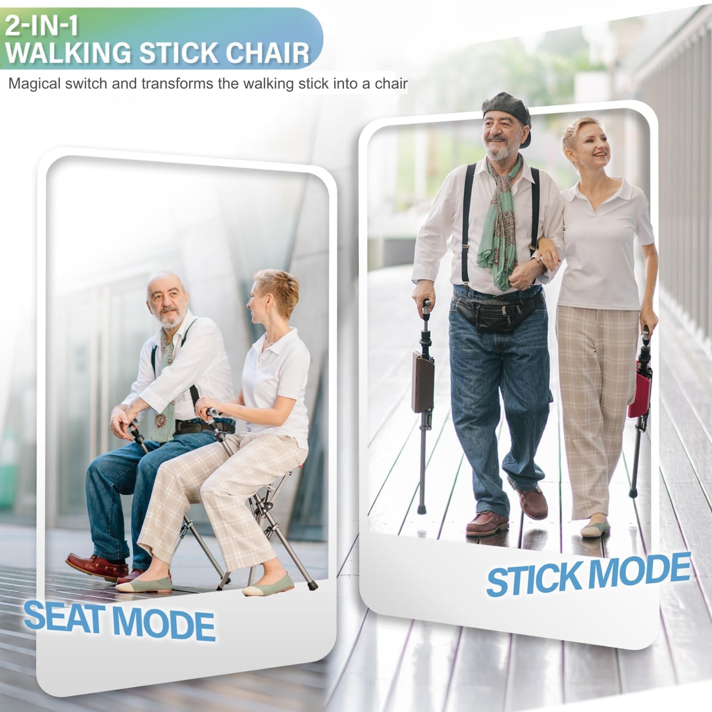 Ta-Da Chair Series 1 Pro, Portable Trekking Hiking Pole, Folding Walking Stick with Seat, Walking Cane with Chair, Foldable Chair, Lightweight Aluminum, Easy Carry and Storage, Anti-Slip, Black