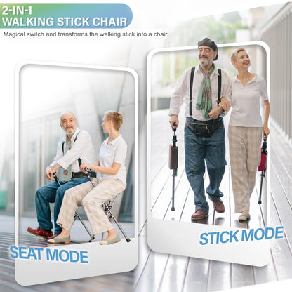 Ta-Da Chair Series 1 Pro, Portable Trekking Hiking Pole, Folding Walking Stick with Seat, Walking Cane with Chair, Foldable Chair, Lightweight Aluminum, Easy Carry and Storage, Anti-Slip, Black