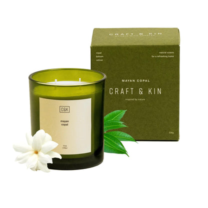 Craft & Kin 12oz Mayan Copal Scented Candles for Home | Premium Green Scented Candles for Men | Made with Natural Soy | Winter Candles Gifts for Men and Women | Nature Collection