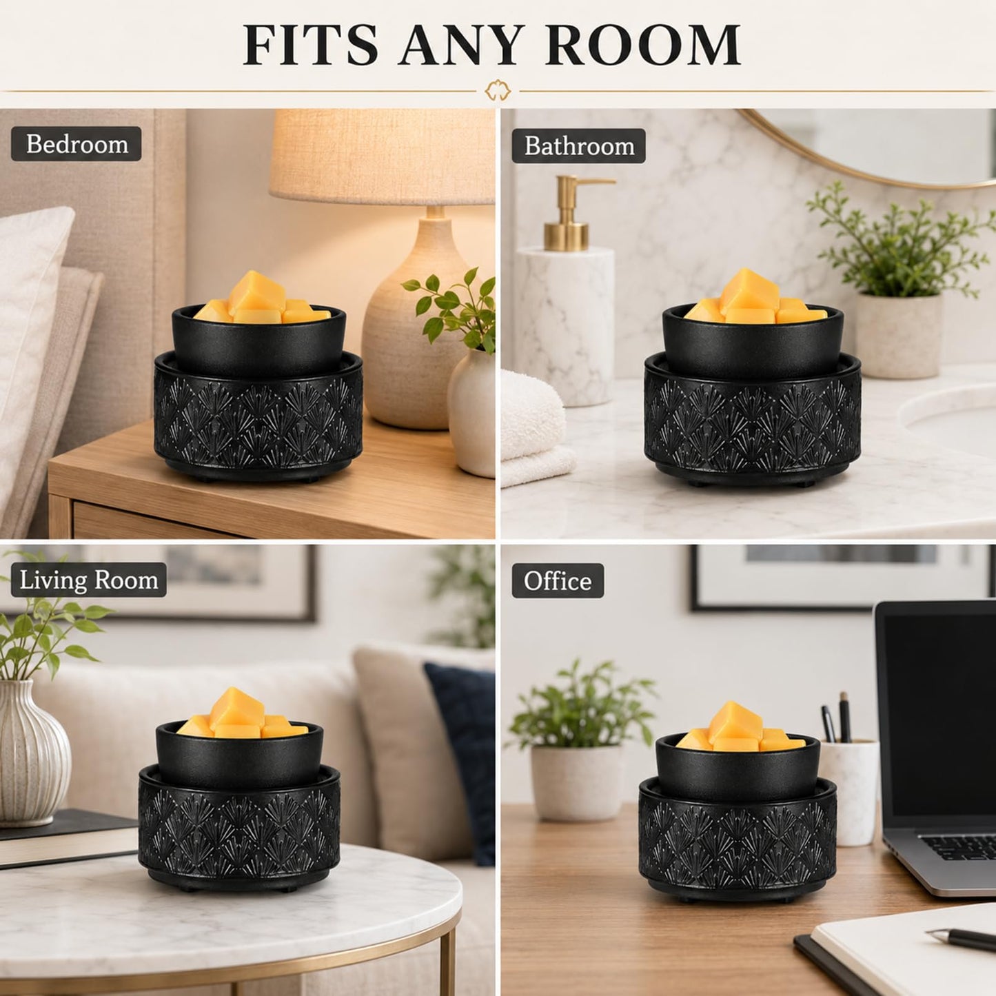 Mocosa Ceramic Wax Warmer Wax Melt Warmer for Scented Wax 3-1 Electric Candle Warmer Home Fragrance Wax Burner Perfect Christmas Gifts for Mom Women(Black-Fan Shaped)
