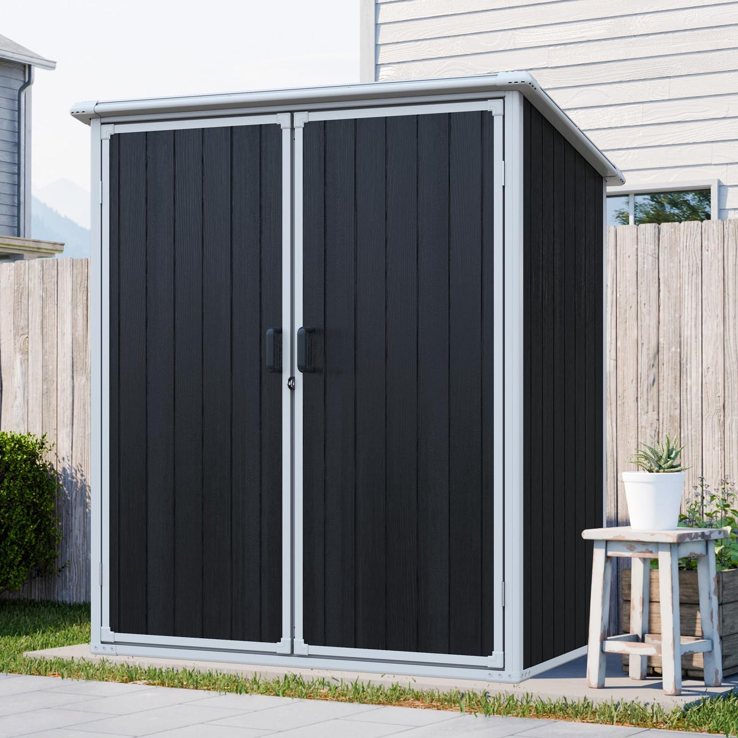 KEIKI 5x3 FT Outdoor Storage Shed Cabinet Polypropylene Frame with Lockable Doors for Bikes and Patio Furniture Toys